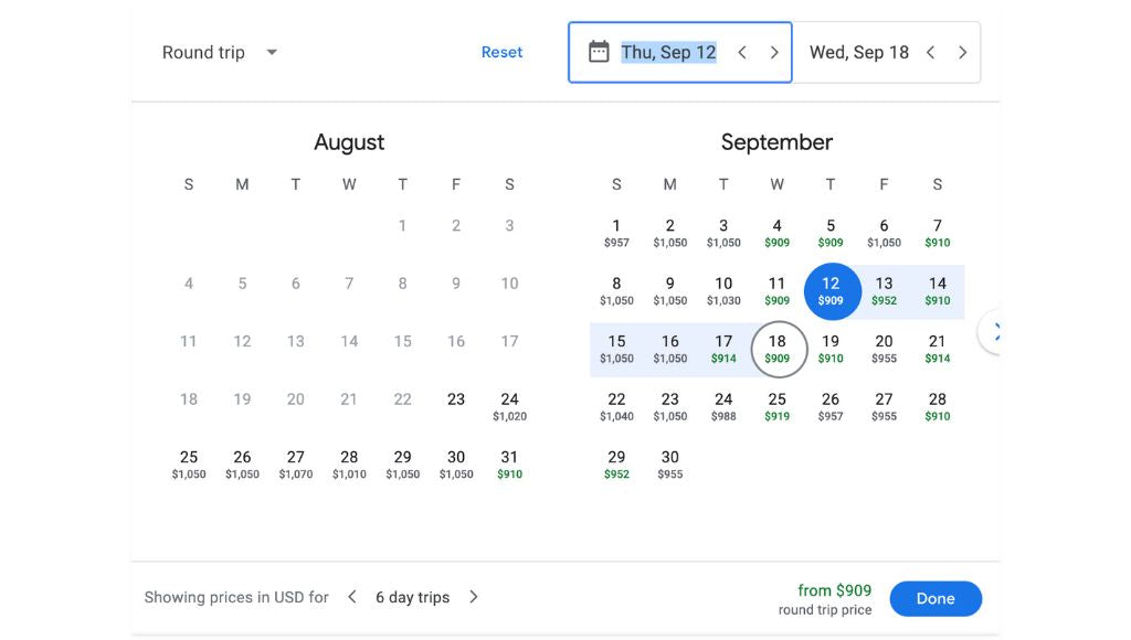 google flight pricing in september